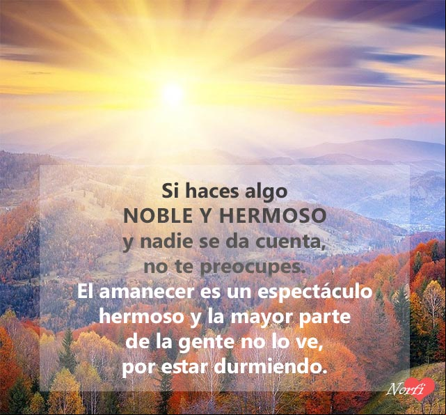 Cuando hagas algo noble y hermoso y nadie se dé cuenta, no estés triste. El amanecer es un espectáculo hermoso y sin embargo la mayor parte de la gente no lo ve por estar durmiendo. John Lennon Mensajes de aliento de artistas, poetas y escritores famosos