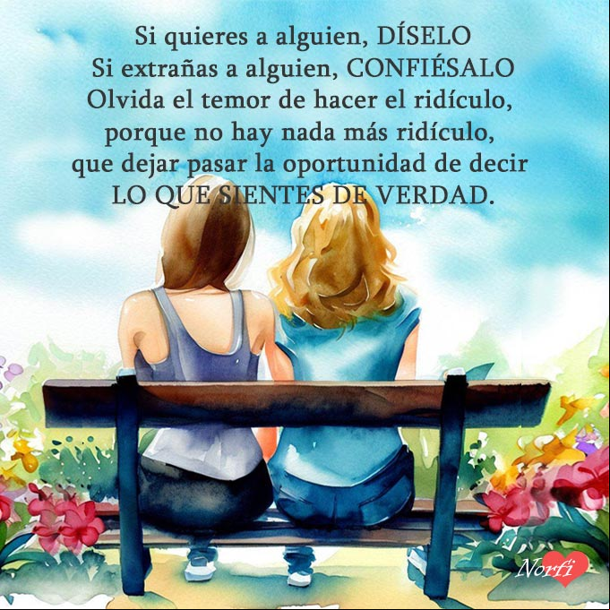Olvida el temor de hacer el ridículo, porque no hay nada más ridículo, que dejar pasar la oportunidad de decir LO QUE SIENTES DE VERDAD Dos amigos sentados en el parque