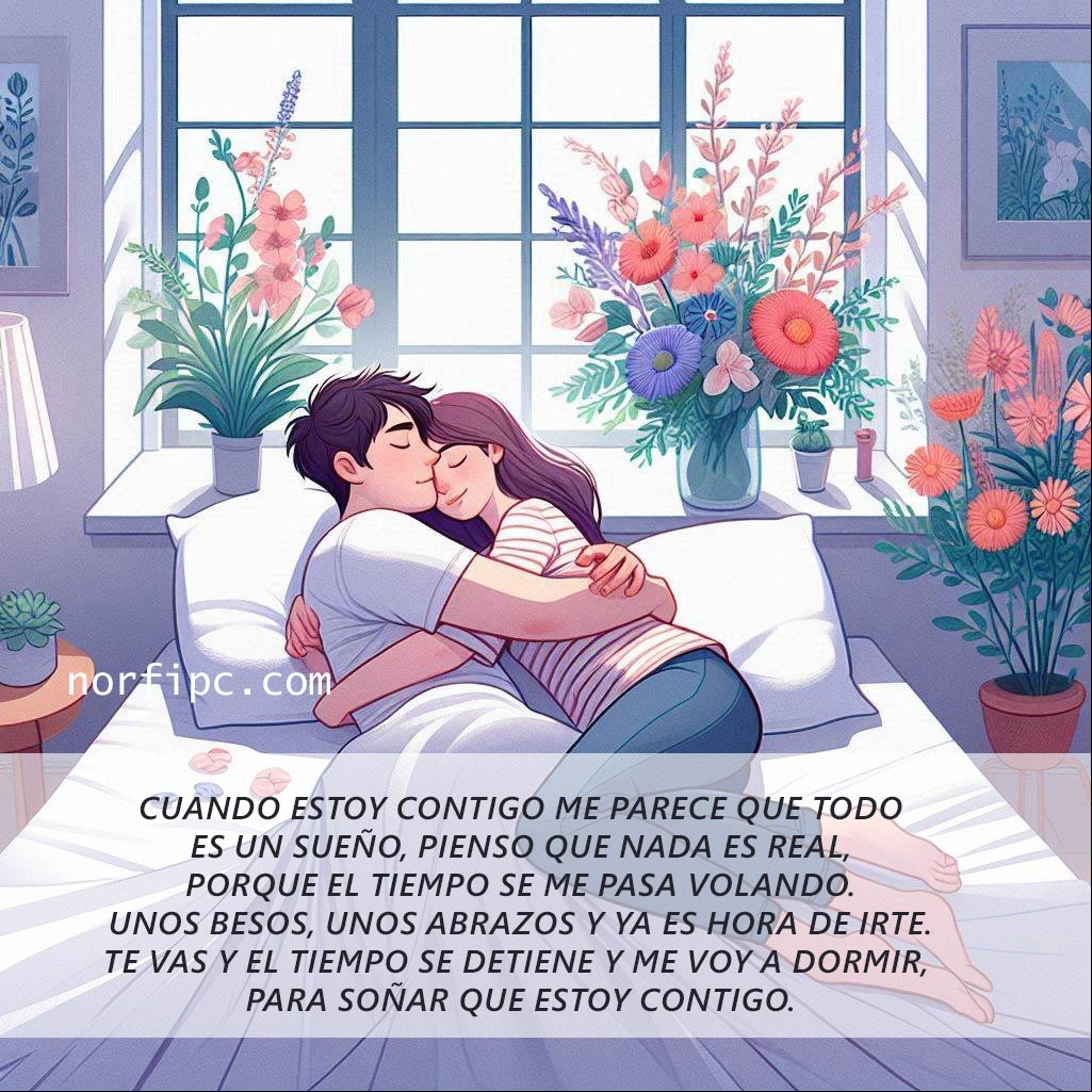 Soñando contigo, poema Hombre y mujer durmiendo abrazados en cama