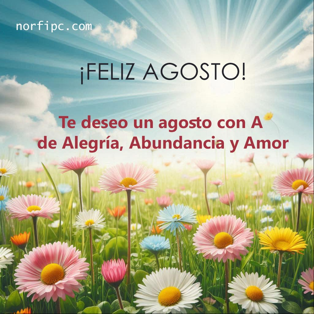 Te deseo un feliz mes de agosto, con A de Alegría, Abundancia y de Amor. Con muchos sueños, ilusiones y fuerza para luchar por llenar tu vida de lo mejor Mensaje motivador para felicitar por el comienzo del mes de agosto