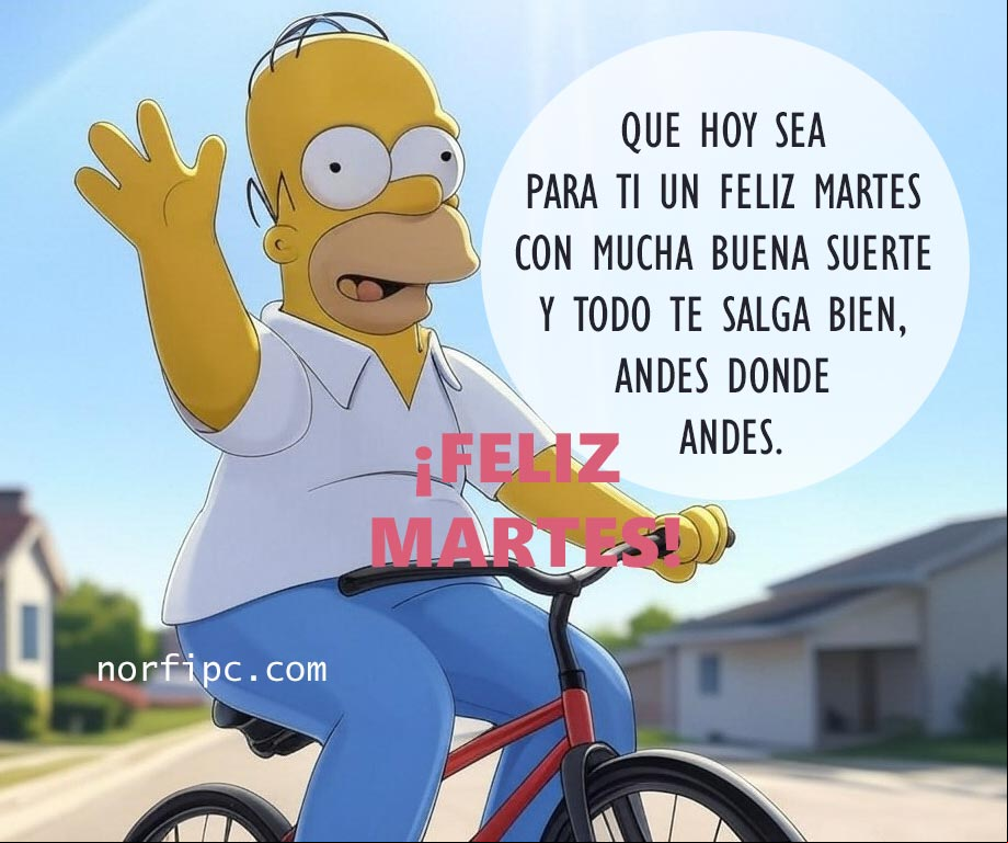 Que hoy sea para ti un feliz martes con mucha buena suerte y que todo te salga bien, andes donde andes Homero Simpson en una bici saludando