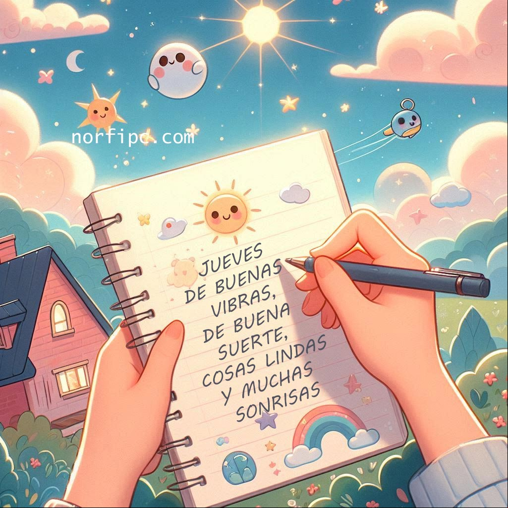 ¡Hoy es jueves de buenas vibras! Que todo te salga increíble, que te rodee la buena suerte, cosas lindas y muchas sonrisas. Mano escribiendo mensaje para el jueves