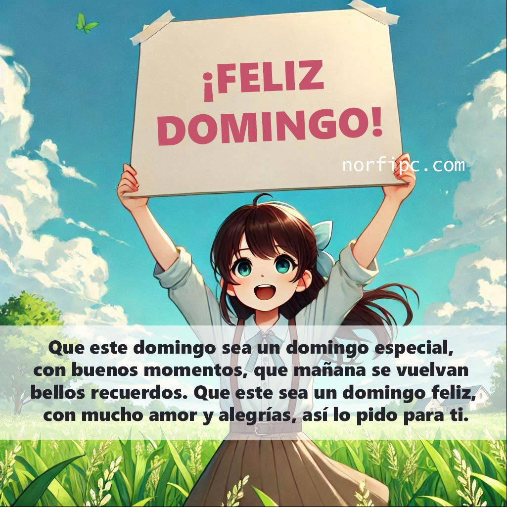 Que este domingo sea un domingo especial, con buenos momentos, que mañana se vuelvan bellos recuerdos. Que este sea un domingo feliz, con mucho amor y alegrías, así lo pido para ti Chica con las dos manos en alto agarrando una cartel en blanco