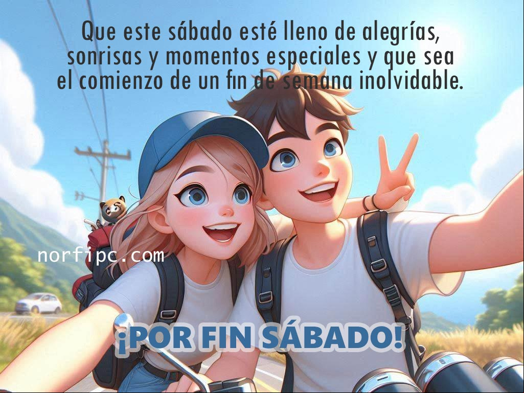 ¡Por fin sábado!
Que este sábado esté lleno de alegrías, sonrisas y momentos especiales y que sea el comienzo de un fin de semana inolvidable Chica y chico montados en un motor sonrientes tomándose un selfi