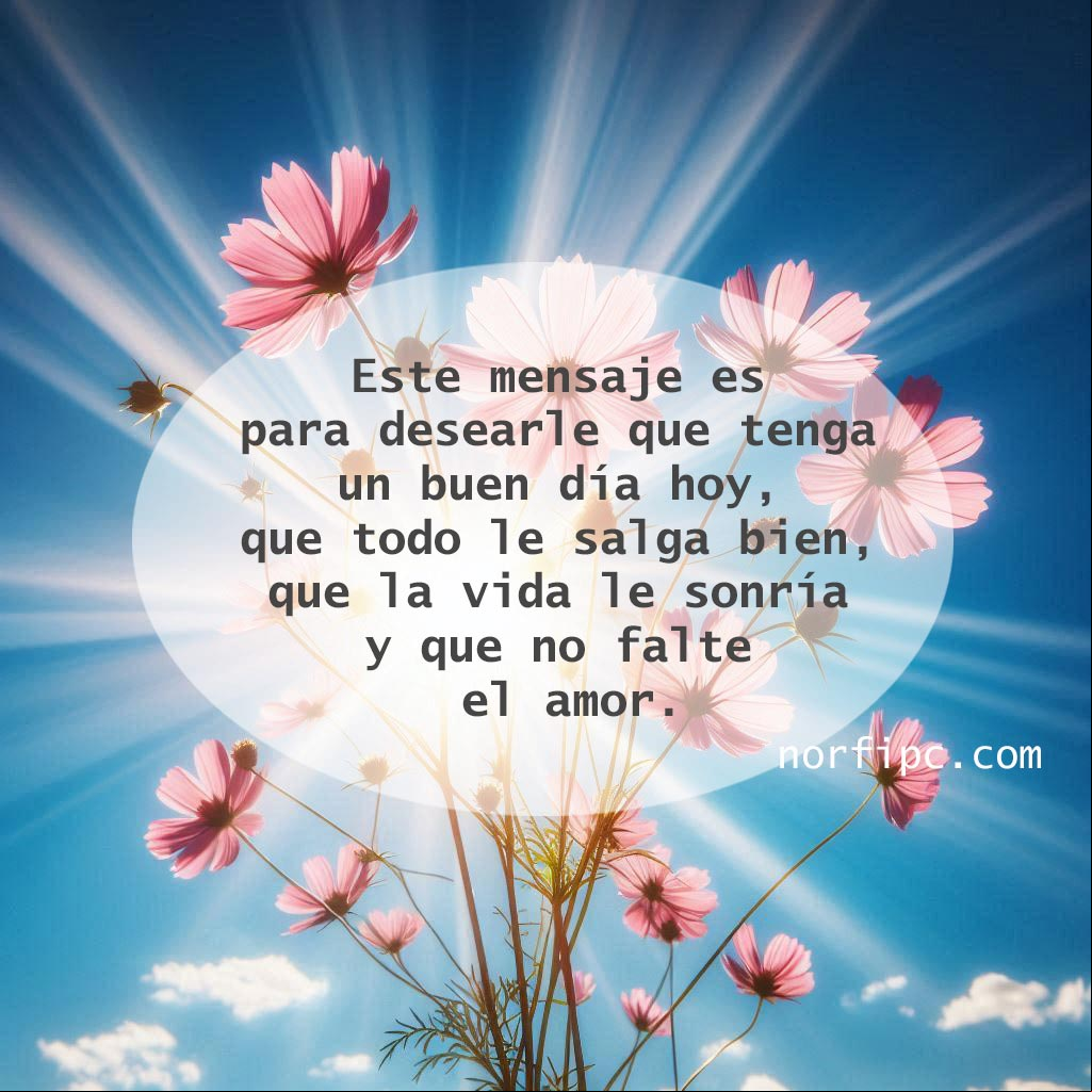 Este mensaje es para desearle que tenga un buen día hoy, que todo le salga bien, que la vida le sonría y que no falte el amor Ramillete de flores al amanecer, detras cielo azul