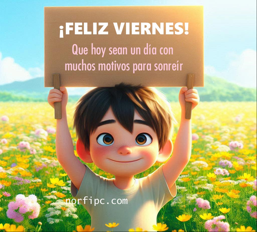 ¡Feliz viernes! Que hoy sean un día con muchos motivos para sonreír y ser feliz. Que hoy sea un día lindo y especial para ti Chico sosteniendo cartel de feliz viernes