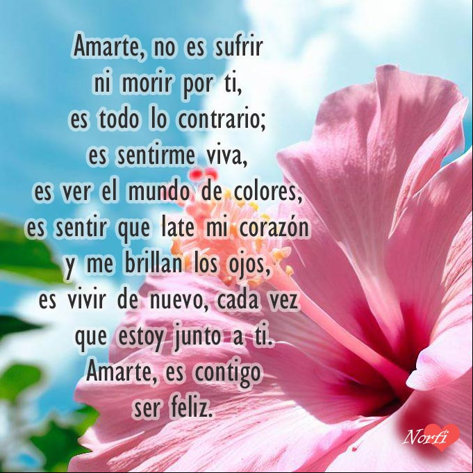 Amarte, no es sufrir ni morir por ti, es todo lo contrario; es sentirme viva, es ver el mundo de colores, es sentir que late mi corazón y me brillan los ojos, es vivir de nuevo, cada vez que estoy junto a ti. Amarte, es contigo ser feliz. #ConfesionAmor Flor de Hibiscus o Mar pacífico bajo el sol