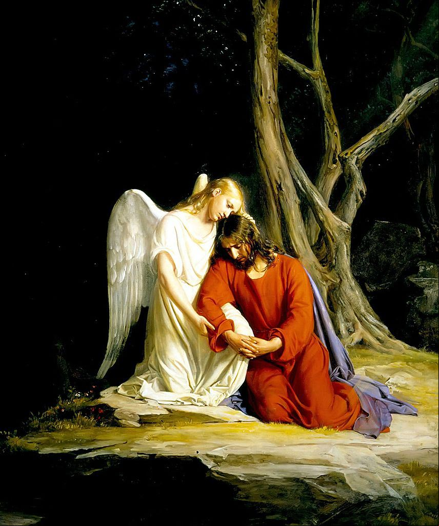 An angel comforting Jesus before his arrest in the Garden of Gethsemane - Carl Bloch An angel comforting Jesus before his arrest in the Garden of Gethsemane - Carl Bloch