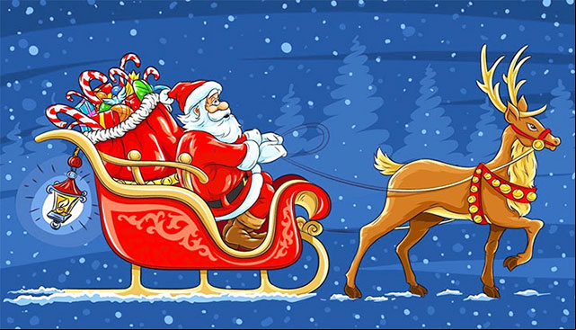 Papá Noel o Santa Claus, con su trineo cargado de regalo para los niños Papá Noel o Santa Claus, con su trineo cargado de regalo para los niños