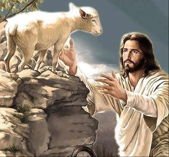 Jesús auxiliando a un cabrito, ayudándolo a bajar. #ElBuenPastor Jesús auxiliando a un cabrito, ayudándolo a bajar