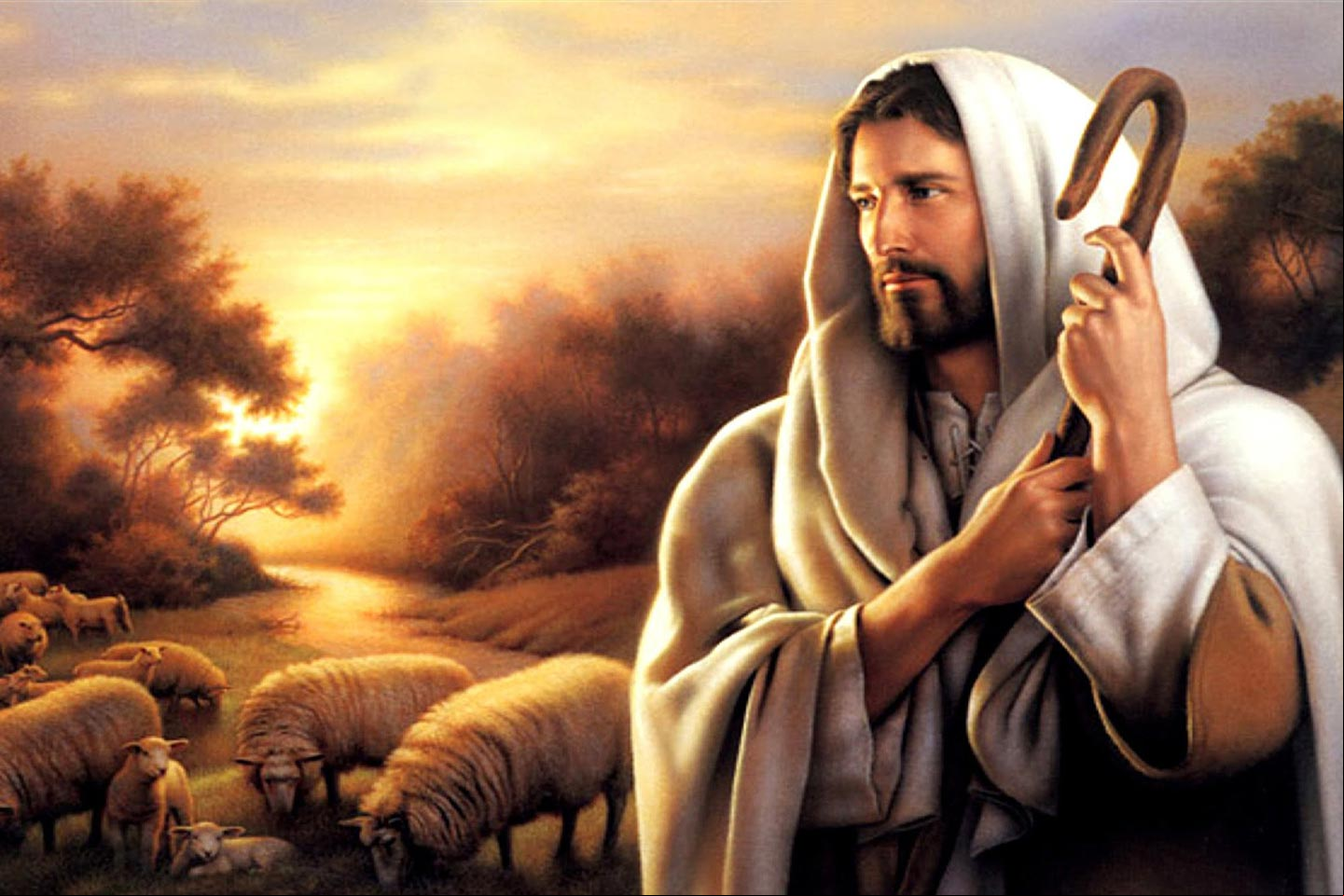 Jesús el buen pastor. Pintura que representa a Jesús en los tiempos que pastoreaba su rebaño de ovejas. #ImagenesJesus Jesús el buen pastor. Pintura de Jesús con su rebaño de ovejas