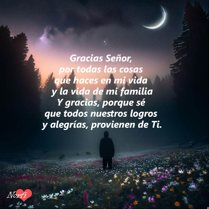 Gracias Señor, por todas las cosas que haces en mi vida y la vida de mi familia, y gracias, porque sabemos que cada uno de nuestros logros y de nuestras alegrías, provienen de Ti. #oraciones Noche de luna en el campo con oracion de gracias a Dios