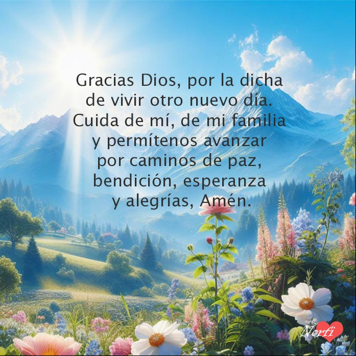 Gracias Dios, por la dicha de vivir otro nuevo día. Cuida de mí, de mi familia y permítenos avanzar por caminos llenos de paz, bendición, esperanza y alegrías, Amén Rayos del sol al amanecer iluminando paisaje campestre