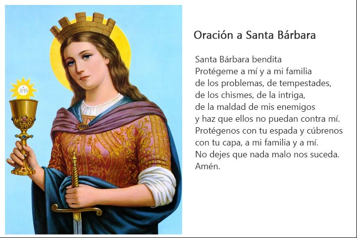 Oración cristiana sencilla y popular a Santa Bárbara Oración sencilla y popular a Santa Bárbara