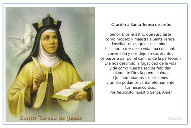 Estampa o imagen para imprimir de la oración a Santa Teresa de Jesús