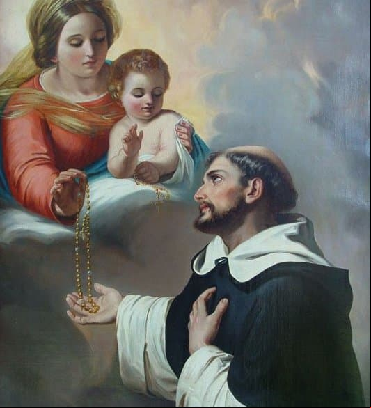 Santo Domingo de Guzmán, recibiendo de las manos de la Virgen María, el Santo Rosario Imagen de Santo Domingo de Guzmán