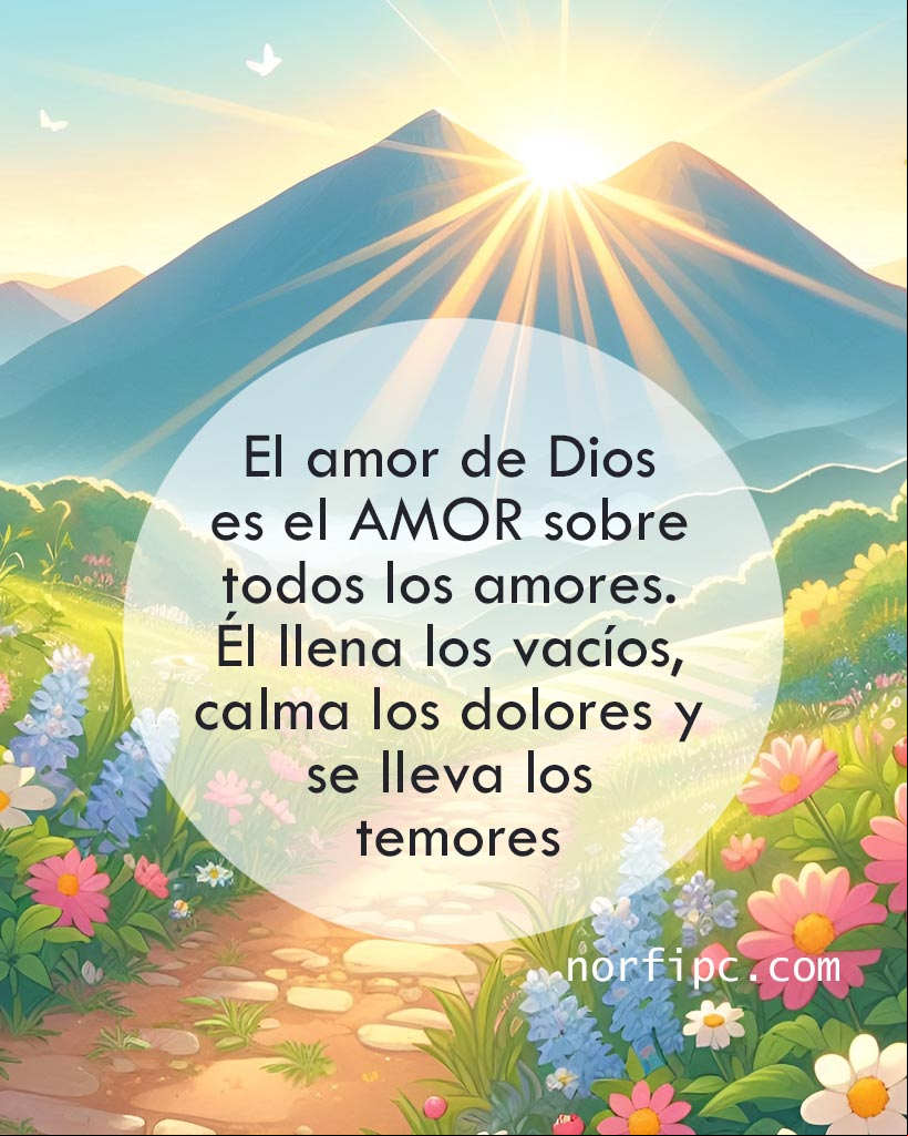 El amor de Dios es el amor sobre todos los amores. Él llena tus vacíos, calma tus dolores y se lleva todos tus temores El amor de Dios es el amor sobre todos los amores. Él llena tus vacíos, calma tus dolores y se lleva todos tus temores
