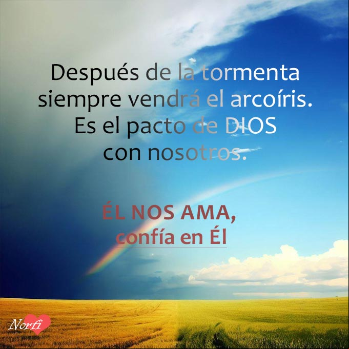 Después de la tormenta vendrá el arcoíris, es el pacto de DIOS con nosotros. Él nos ama, confía plenamente en él Tormenta y cielo azul con arcoiris