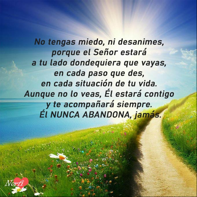 No tengas miedo, ni desanimes hoy, porque el Señor estará a tu lado dondequiera que vayas, en cada paso que des, en cada situación de tu vida Camino con flores al amanecer