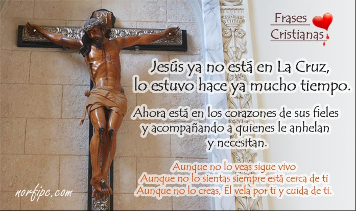 Jesús ya no está en La Cruz, lo estuvo hace ya mucho tiempo. Ahora está en los corazones de sus fieles y acompañando a quienes le anhelan y necesitan Frases cristianas para predicar y difundir la palabra de Dios