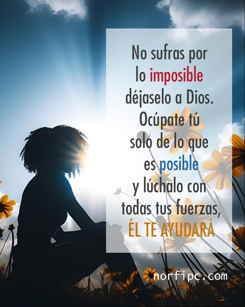 No sufras por lo imposible, déjaselo a Dios. Ocúpate tú solo de lo que es posible y lúchalo con todas tus fuerzas, que Él te ayudará Mujer pensando al amanecer
