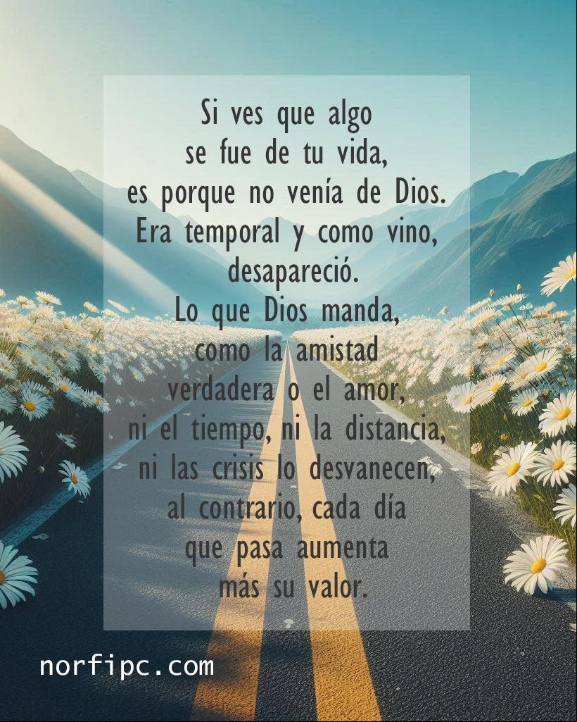 Lo que Dios manda, como la amistad verdadera o el amor, ni el tiempo, ni la distancia, ni las crisis lo desvanecen, al contrario, cada día que pasa aumenta más su valor Carretera que se pierde en la distancia