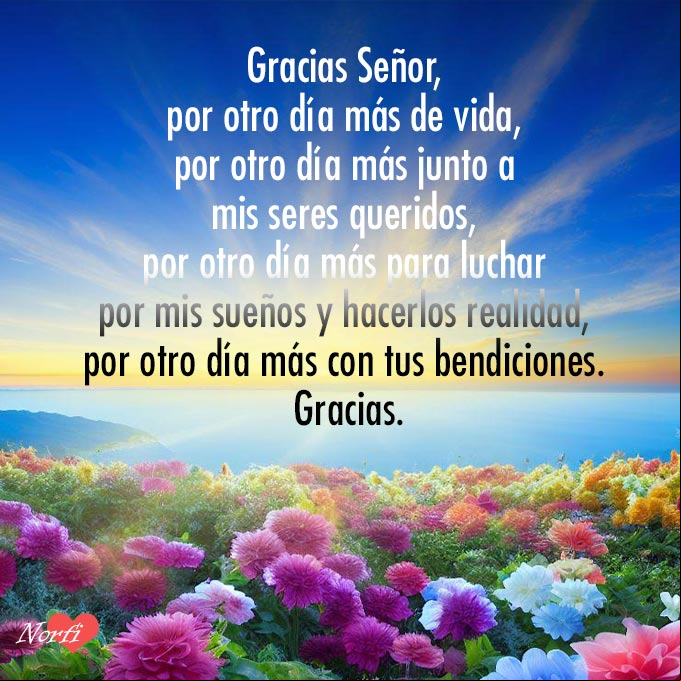 Gracias Señor, por otro día más de vida, por otro día más junto a mis seres queridos, por otro día más para luchar por mis sueños y hacerlos realidad, por otro día más con tus bendiciones. Gracias Amanecer en el jardin con flores