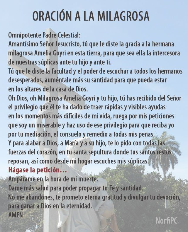 Oración y plegaria a la Milagrosa de Cuba. Para rogar por la salud de un hijo, un feliz embarazo o que nos de la bendición de concebir una criatura Oración y plegaria a la Milagrosa de Cuba