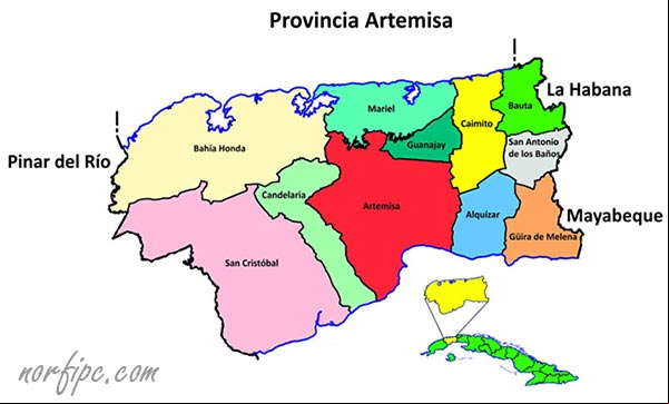Mapa con los municipios de la provincia Artemisa Mapa con los municipios de la provincia Artemisa