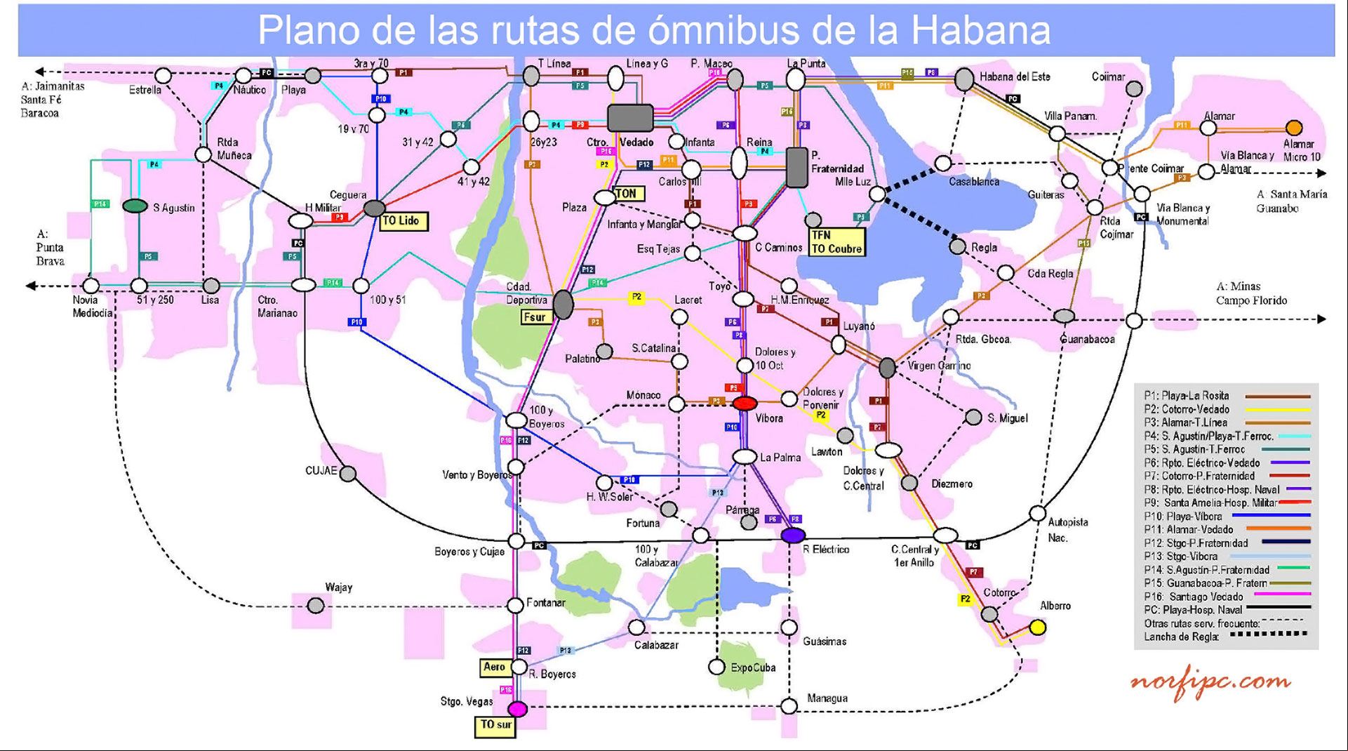 Plano de las rutas de ómnibus de la Habana Plano de las rutas de ómnibus de la Habana