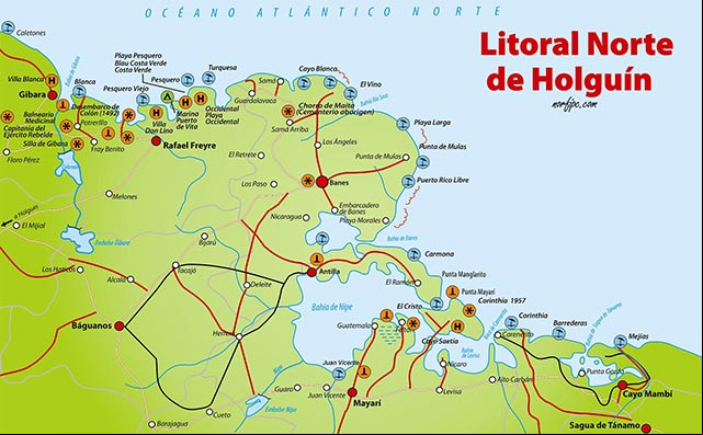 Mapa turístico del litoral norte de Holguín Mapa turístico del litoral norte de Holguín