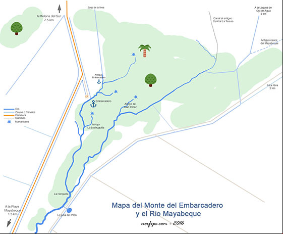 Mapa del Monte del Embarcadero y el Rio Mayabeque actualmente