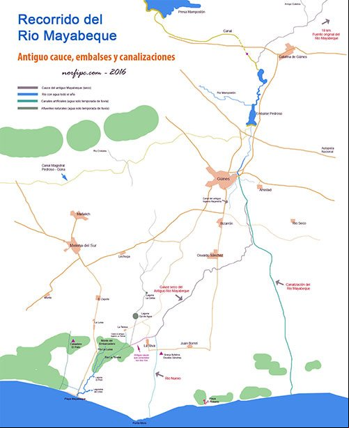Mapa o diagrama con el recorrido del antiguo Rio Mayabeque, sus afluentes y canalizaciones Mapa o diagrama con el recorrido del antiguo Rio Mayabeque, sus afluentes y canalizaciones