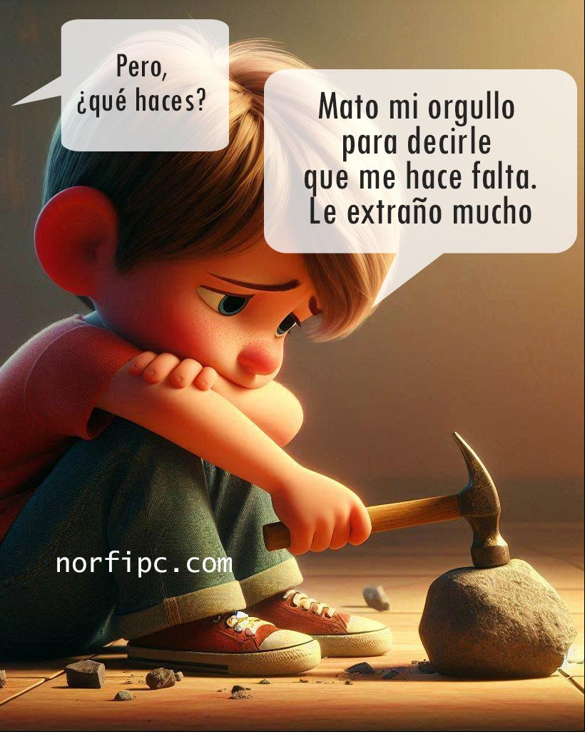 ¿Pero qué haces? -Mato mi orgullo para decirle que me hace falta Chico triste escachando con un martillo una piedra