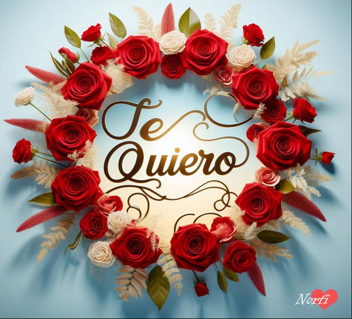 Mensaje de TE QUIERO, rodeado de rosas rojas