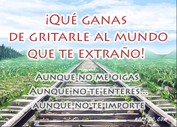 ¡Qué ganas de gritarle al mundo que te extraño! Aunque no me oigas, aunque no te enteres... aunque no te importe. #FrasesAusencia Ganas de gritarle al mundo que te extraño