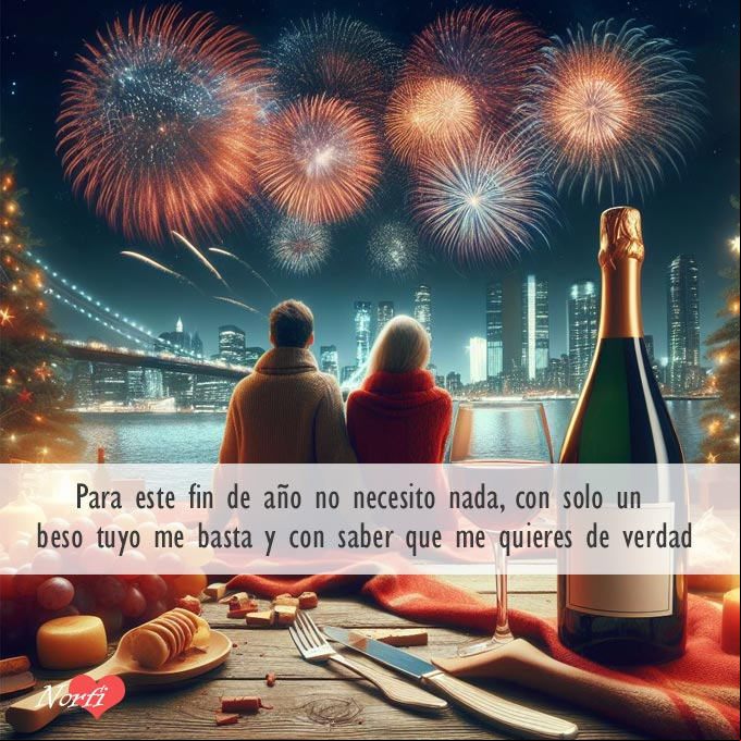 Para este fin de año no necesito nada, con solo un beso tuyo me basta y con saber que me quieres de verdad... Postal de felicitacion para Navidad de dos enamorados
