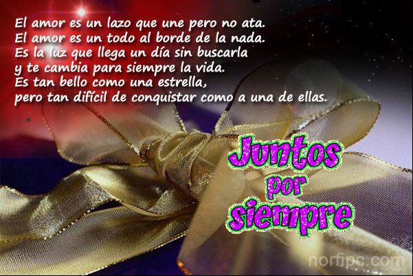 El amor es un lazo que une pero no ata, es un todo al borde de la nada. Es tan bello como una estrella, pero tan difícil de conquistar como a una de ellas. El amor es un lazo que une pero no ata. Es tan bello como una estrella, pero tan difícil de conquistar como a una de ellas.