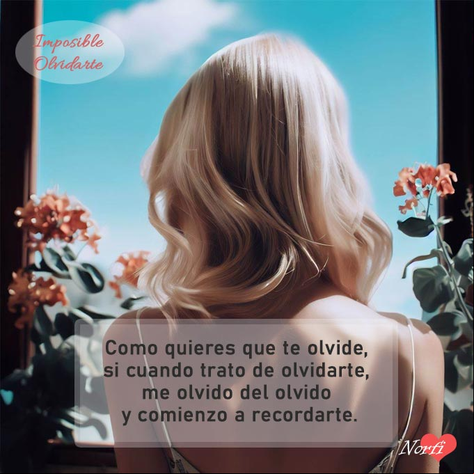 Como quieres que te olvide, si cuando trato de olvidarte, me olvido del olvido y comienzo a recordarte Mujer mirando por una ventana con flores