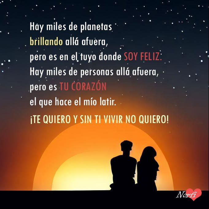 Hay miles de planetas brillando allá afuera, pero es el tuyo donde soy feliz. Hay miles de personas allá afuera, pero es tu corazón, el que hace el mío latir Pareja sentada bajoo la noche con estrellas