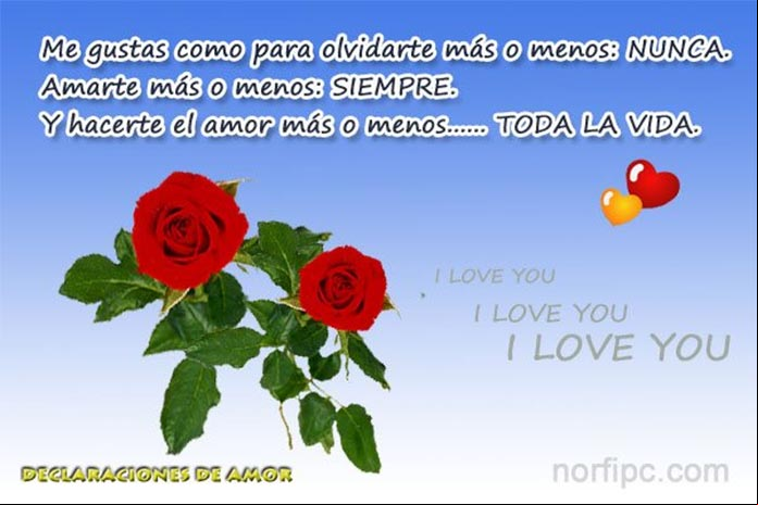 Me gustas como para olvidarte más o menos NUNCA. Amarte más o menos SIEMPRE. Y hacerte el amor más o menos TODA LA VIDA. Me gustas como para toda la vida