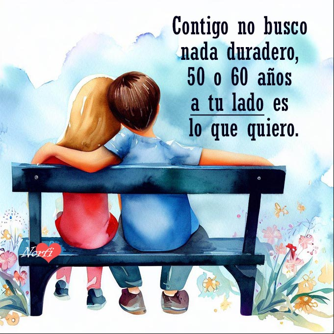 Contigo no busco nada duradero, 50 o 60 años a tu lado es lo que quiero Pareja de chicos en un banco del parque abrazados