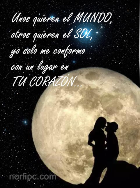 Unos quieren el mundo, otros quieren el sol, yo solo me conformo con un lugar en tu corazón. un lugar en tu corazón. Frases cursis de amor