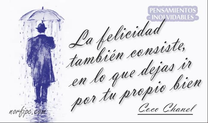 La felicidad también consiste, en lo que dejas ir por tu propio bien. #PensamientoCelebre de Coco Chanel Pensamientos inolvidables del pasado para el presente