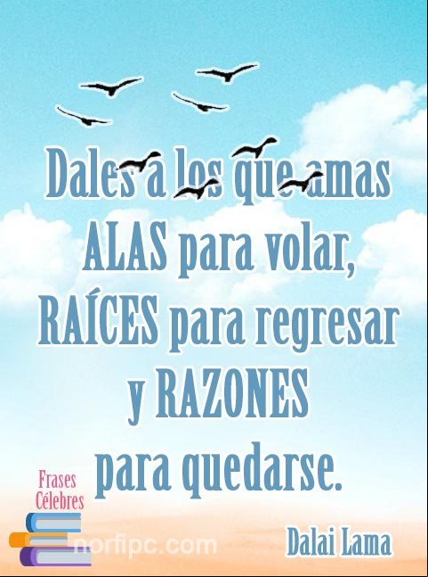 Dales a los que amas alas para volar, raíces para regresar y razones para quedarse. #FraseCelebre de Dalai Lama Frase Célebre de Dalai Lama
