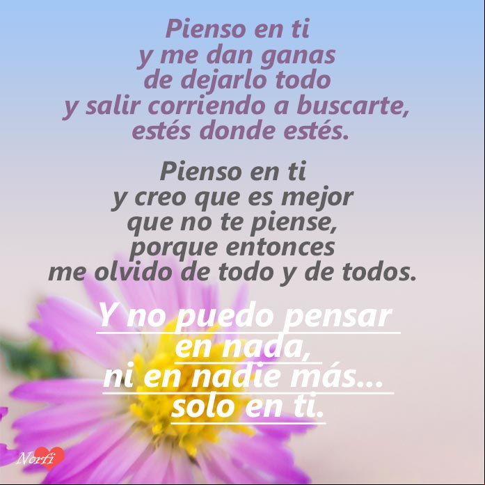 Poema para que no me olvides Pienso en ti y me olvido de todo y de todos
