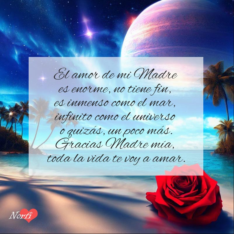 El amor de mi Madre es infinito Paisaje del mar y el cielo con una rosa roja representando el amor de madre
