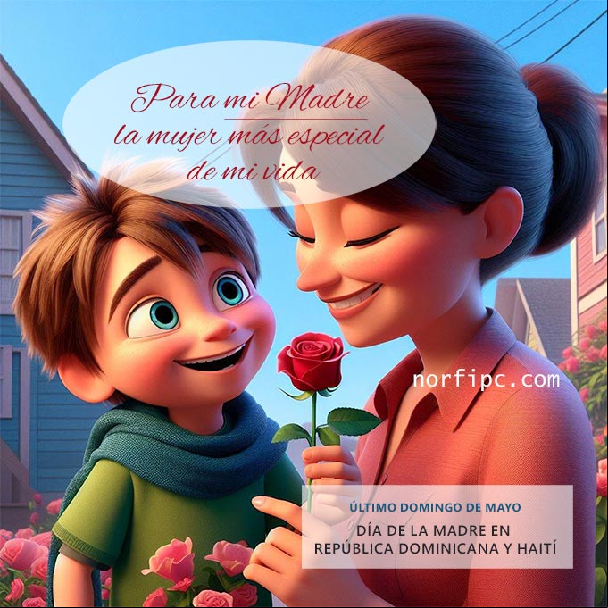 Para mi Madre, la mujer más especial de mi vida Chico dándole una rosa a su madre sonriente