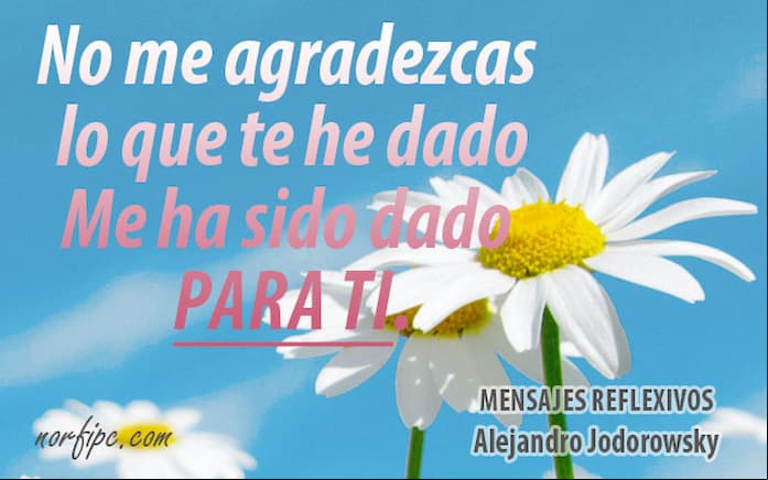 No me agradezcas lo que te he dado; me ha sido dado para ti. #Pensamiento de Alejandro Jodorowsky Mensajes reflexivos de Alejandro Jodorowsky