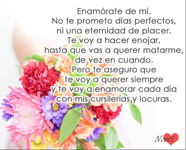 Enamórate de mí, te voy a querer siempre y te voy a enamorar cada día con mis cursilerías y locuras Enamórate de mí
